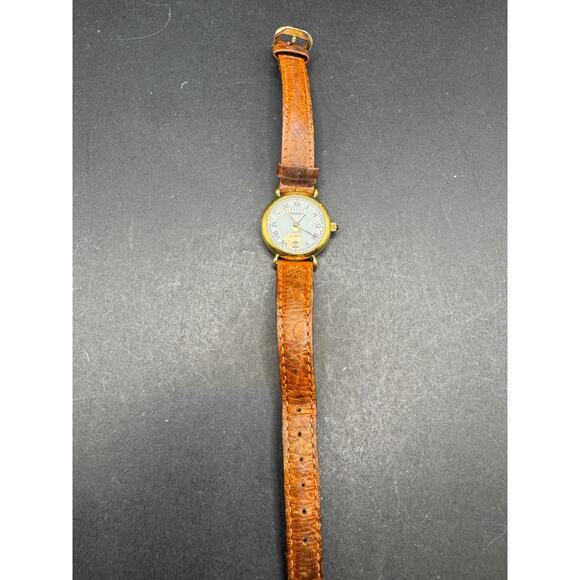 Vintage 90's Tourneau Dress Quartz Date Watch Gold Tone Brown Leather Band 24mm - Picture 2 of 11